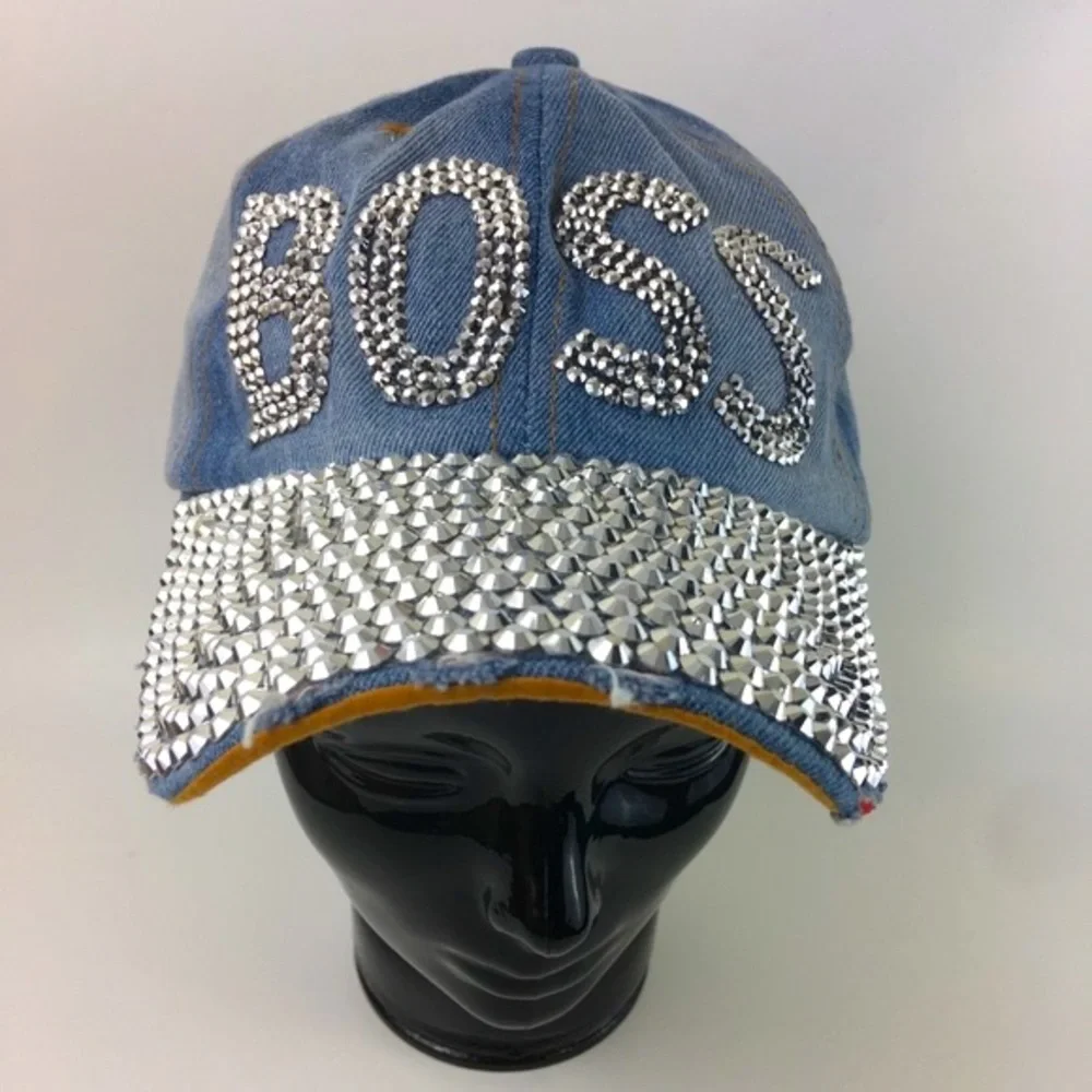 BOSS Studded Silver Embellished Jean Trucker Hat